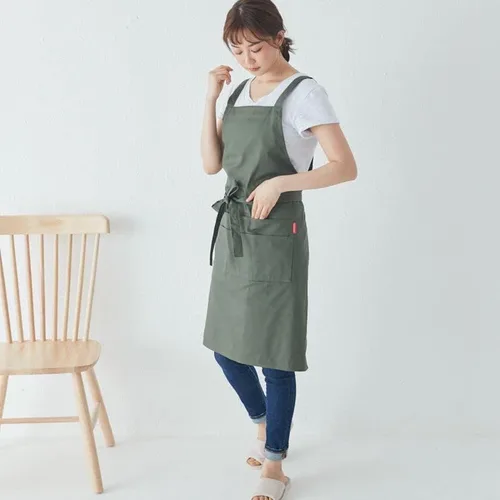 Vista 2 de Jeelow Delantal de cocina de algodón o sarga de algodón para hombres y mujeres, ajustable con bolsillos ajustables