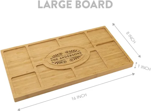 Vista 5 de Andaz Press Tablero de embutidos personalizado, tablón de madera de bambú grabado personalizado Art Deco, bandeja, plato para servir, tabla