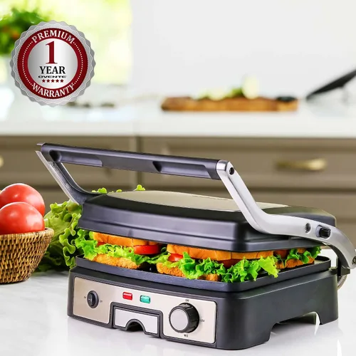 Vista 9 de OVENTE Sandwichera eléctrica Panini Press, parrilla interior de 1500 W con placas revestidas antiadherentes, control de temperatura y bandeja