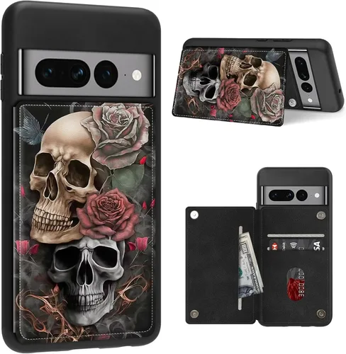 Vista 14 de Funda para Google Pixel 7 Pro con ranura para tarjetero, funda de piel sintética, doble cierre magnético y cubierta duradera de TPU a prueba