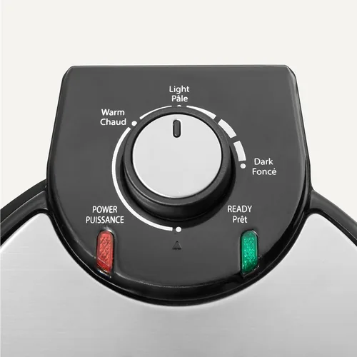 Vista 4 de Amazon Basics Plancha para gofres, mini waflera belga con placa redonda antiadherente de cerámica de 8 pulgadas, control de dorado ajustable, mango