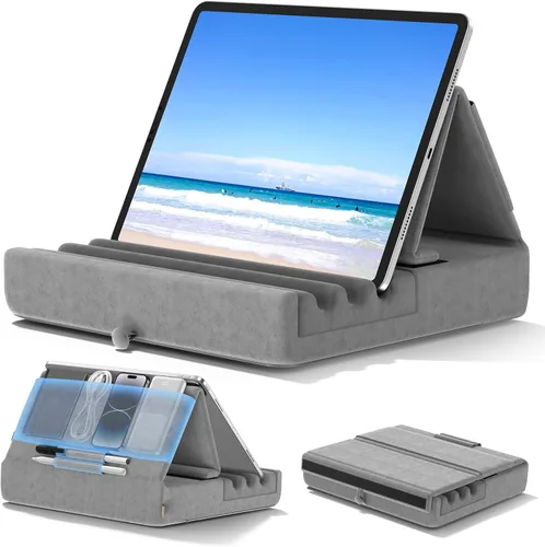 Vista 9 de KDD - Soporte de almohada para tablet, soporte plegable para iPad para regazo, cama y escritorio - Base para tablet con almohadilla suave y soporte