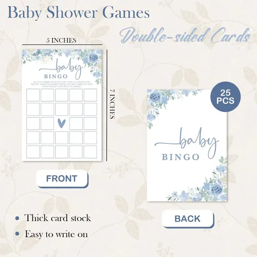 Vista 2 de Baby in Bloom - Juegos de baby shower, decoración de juegos de bingo floral azul primavera, ideas de favores de fiesta, suministros de fiesta