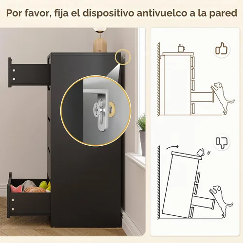Vista 9 de Romorgniz - Cómoda negra para dormitorio con 6 cajones de madera, sin mango, 43.2 pulgadas de alto Modern Solid Chests of Drawer for Living Room