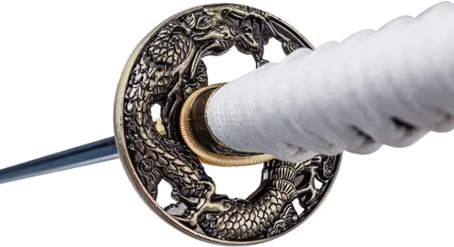 Vista 5 de Samurai Katana,1060 acero de alto carbono,Acero T10,Acero de Damasco,Aleación Tsuba,Mango de madera maciza