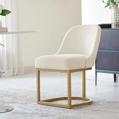 Vista 80 de Leick Home 214536 Barrelback Silla de comedor con base de metal, juego de 2, para comedor, asiento moderno de lino negro y base de metal dorado