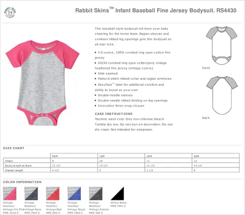 Vista 4 de Customized Infant Baseball Fine Jersey Bodysuit with Raglan Sleeves