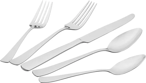Vista 3 de Amazon Basics - Juego de cubiertos de acero inoxidable con borde cuadrado, 20 piezas, servicio para 4, plateado