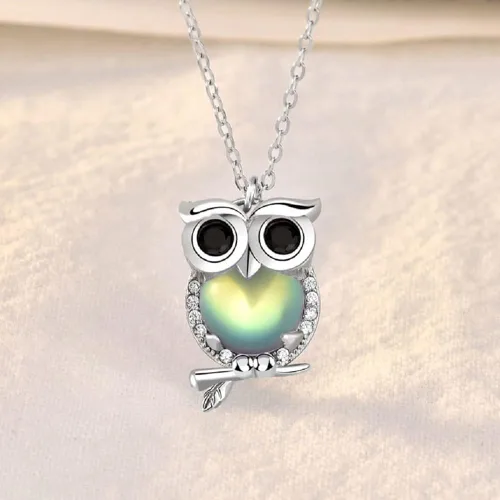 Vista 4 de Lam Sence Collar con colgante de búho de plata de ley con diseño de piedra lunar, Metal, Piedra de luna