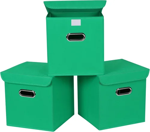 Vista 19 de Organizadores de Armario Contenedores de Almacenamiento de Tela Con Tapas Organizador de Cubo de Almacenamiento Plegable Cesta Con Asas, Cajas