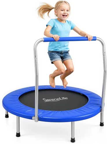 Vista 9 de SereneLife Mini trampolín plegable de 36 pulgadas para niños - Rebotador de fitness compacto con mango de espuma - Trampolín de ejercicio seguro