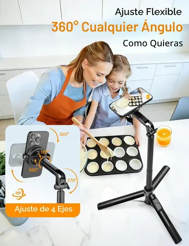 Vista 5 de Trípode magnético para teléfono de 70 pulgadas, trípode para selfie stick para iPhone Magsafe con control remoto recargable y soporte magnético 2