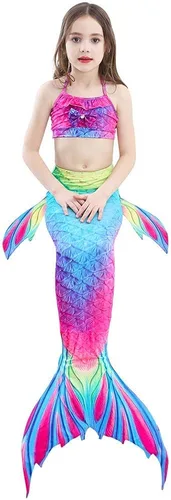 Vista 5 de GALLDEALS - Conjunto de bikini de sirena para natación cosplay con monofín de 9 a 10 años