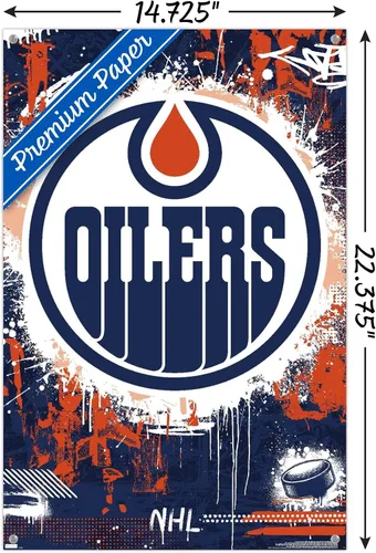 Vista 3 de Trends International NHL Edmonton Oilers - Póster de pared con logotipo Maximalist 23, 14.72 x 22.37 pulgadas, paquete de póster y alfiler de empuje