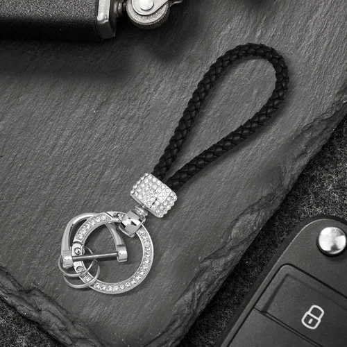 Vista 5 de Llavero del coche del cuero de la microfibra, llavero universal de los diamantes de imitación de Bling