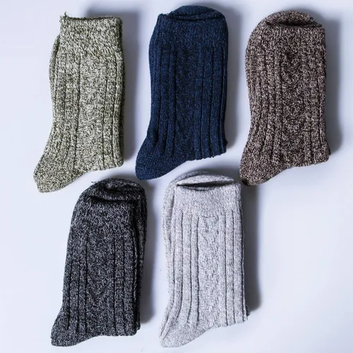 Vista 2 de Paquete de 5 pares de calcetines de invierno para mujer, calcetines deportivos de lana en tejido de punto grueso, suaves y cálidos, estilo clásico e