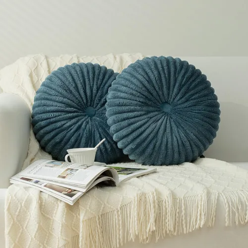 Vista 26 de HIG - Juego de 2 almohadas decorativas plisadas redondas de terciopelo verde manzana