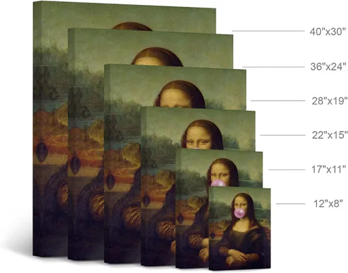 Vista 4 de Smile Art Design Obra maestra de Leonardo Da Vinci Mona Lisa - Lienzo impreso en lienzo con diseño de chicles rosados, pinturas famosas, arte