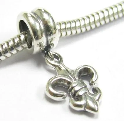 Vista 2 de Queenberry Pulsera de plata de ley con cuentas colgantes de flor de lis estilo europeo