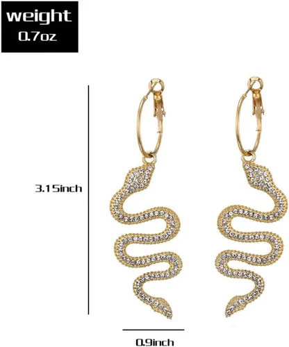 Vista 2 de Aretes de serpiente chapados en oro de 14 quilates, aretes colgantes personalizados con diseño de animales punk, hipoalergénicos, joyería de oreja