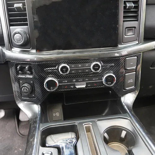 Vista 2 de Cubierta del panel de control central de fibra de carbono Tirm para Ford F150 2021+(aire acondicionado A/C)