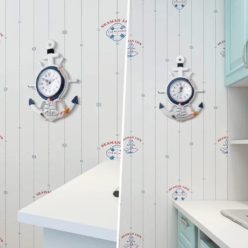 Vista 7 de Sea Theme náutico ancla volante de pesca red reloj de pared traje para colgar decoración ornamento estante soporte montado en la pared