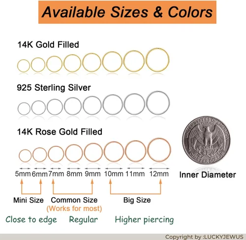 Vista 30 de Small Gold or Sterling Silver Huggie Hoop Earrings for Women Cartilage Nose Helix Tragus