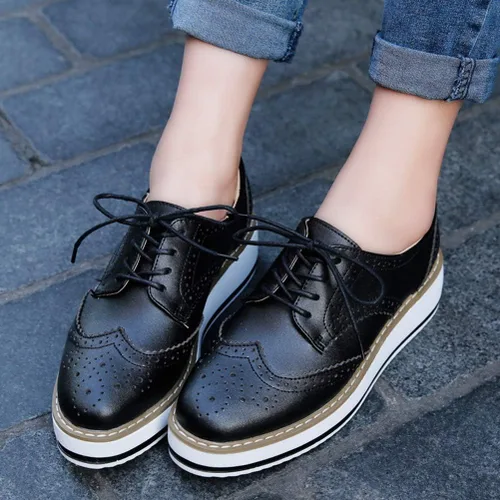 Vista 4 de DADAWEN - Zapatos con cintas tipo Oxford, con plataforma, para mujer, punta cuadrada