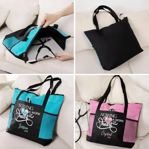 Vista 3 de callie Personalized Tote Bag with Zipper Large Capacity Apple Pattern Canvas Bag