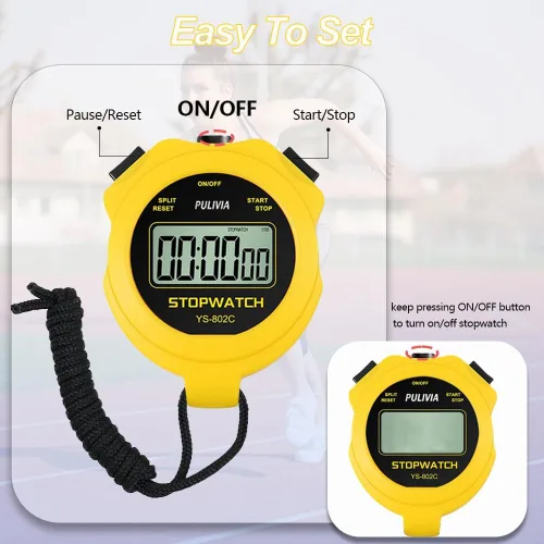 Vista 3 de Digital Stopwatch Timer Only Stopwatch with ON/Off, NO Bell No Whistle Silent Basic Operation Children Friendly, PULIVIA Sport Stop Watch for