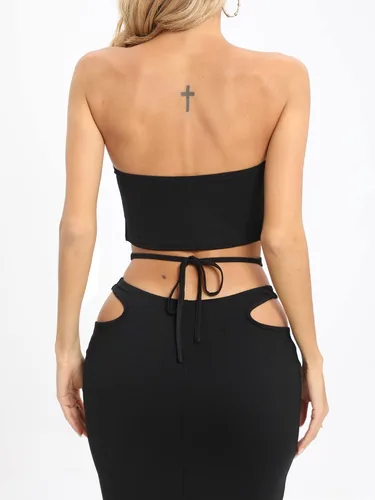 Vista 3 de Conjunto de dos piezas para mujer, sin mangas, con parte superior corta y falda