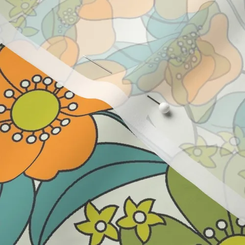 Vista 5 de Spoonflower Tela – 70S floral naranja retro divertido hippie medio verde oliva verde azulado vintage impreso en tela de gasa cuarto gordo – costura