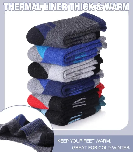 Vista 4 de DOSKONI Calcetines de senderismo de lana merino para niños y niñas, para invierno, cálidos, gruesos, térmicos, calcetines de regalo, 6 pares