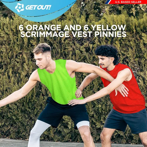 Vista 7 de Get Out! Chaleco Scrimmage Pinnies 12pk en rojo y azul - Tallas para jóvenes, adolescentes y adultos - Jerseys de malla de nailon para cualquier