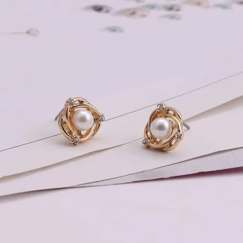 Vista 4 de Juego de joyas de dama de honor para mujer, chapado en oro de 18 quilates, plata y oro rosa, dije de nudo de amor con collar de perlas, aretes