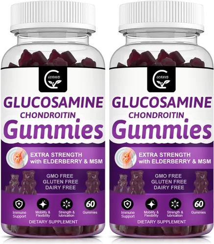 Vista 10 de GORNVB Gomitas de condroitina de glucosamina con MSM y saúco – Soporte de movilidad y flexibilidad extra fuerte, suplemento inmunológico