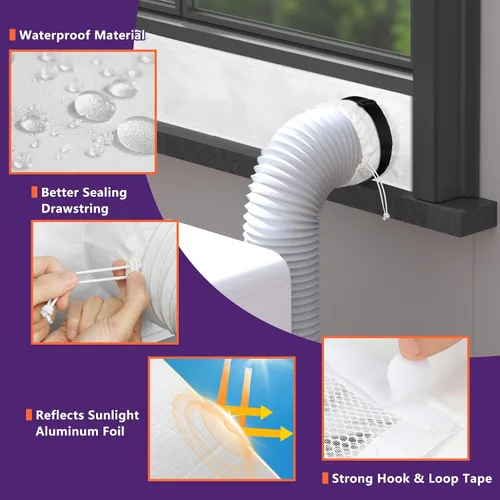 Vista 5 de Mxclimate Kit de ventana de aire acondicionado portátil, sello de ventana deslizante con protector de hojas, malla de ventilación de ventilación