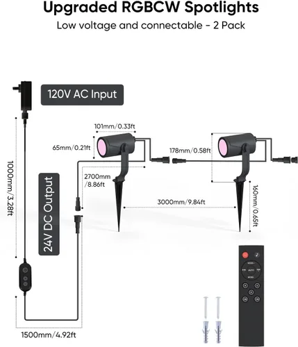 Vista 3 de APPECK Foco inteligente para exteriores de 600 lm, RGBCW+IC luces de paisaje que cambian de color, paquete de 2 unidades, iluminación de paisaje
