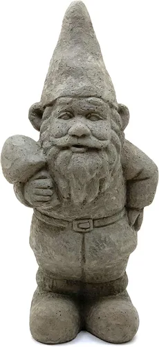 Vista 10 de Gnomo de jardín con maza: estatua de piedra sólida y duradera con textura vintage. Sellado para exteriores. Hecho a mano en Estados Unidos. Antiguo