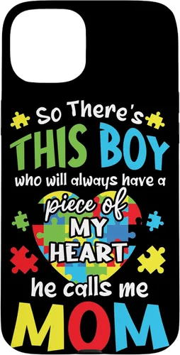 Vista 9 de iPhone 16 Boy Calls Me Mom Heart - Funda de concientización sobre el autismo