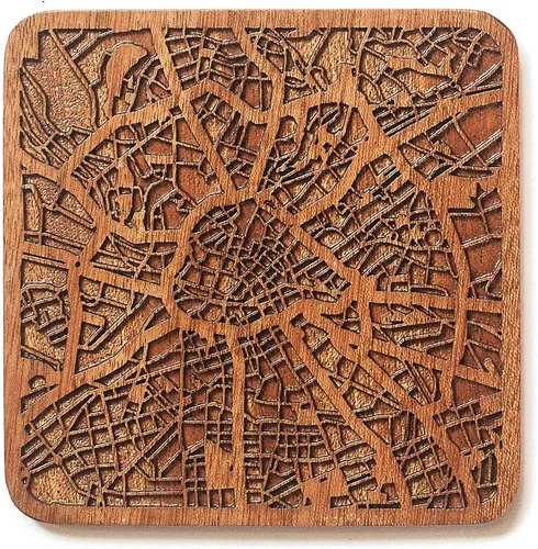 Vista 161 de Posavasos Amsterdam Map by O3 Design Studio, 1 pieza, posavasos de madera Sapele con mapa de la ciudad, hecho a mano, varias ciudades opcionales