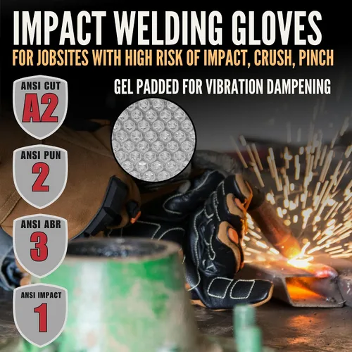 Vista 2 de Cestus 7027 Guantes de soldadura por impacto (1,3,12,60 pares) Palma acolchada de gel para manejo de herramientas eléctricas, amortiguación