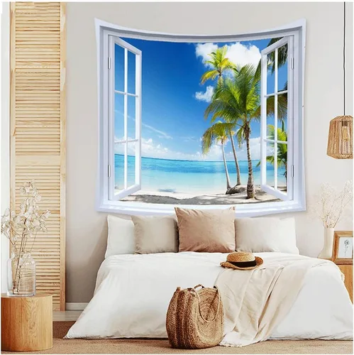Vista 2 de WANLIAN Tapiz de pared de paisajes, tapiz de bosque natural, tapiz de montaña, para decoración de interiores y exteriores, tamaño grande, 59