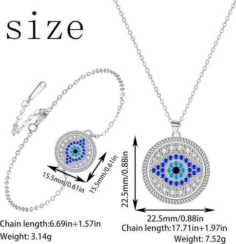 Vista 6 de Evil Eye Jewelry Set for women, Evil Eye Pendant Necklace for Women Greek Protection Jewelry with Blue Sapphire and Black Cz Amulet Gift