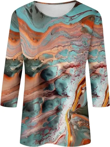 Vista 44 de Camisetas personalizadas para mujer, a la moda, casual, de séptima manga, estampada, cuello redondo, camiseta