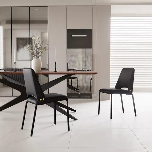 Vista 7 de YOUNIKE Silla de comedor moderna de lujo negra tapizada de piel sintética, cómoda silla de cocina sin brazos con respaldo para restaurante, mesa