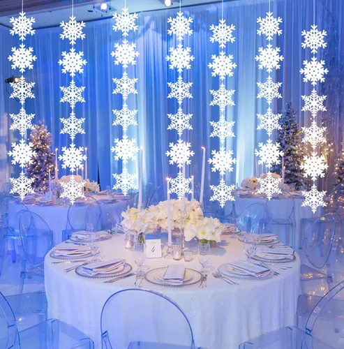 Vista 8 de 12 piezas copos de nieve de invierno para decoración de cumpleaños – Navidad colgante blanco fiesta suministros de decoración