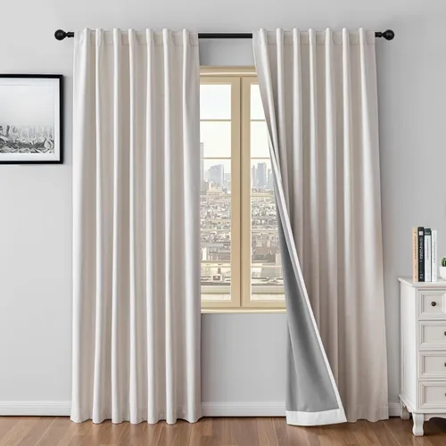 Vista 16 de Cortinas 100% opacas de lino sintético, 90 pulgadas de largo, 2 paneles para dormitorio o sala de estar, térmicas y atenuantes, con lengüetas