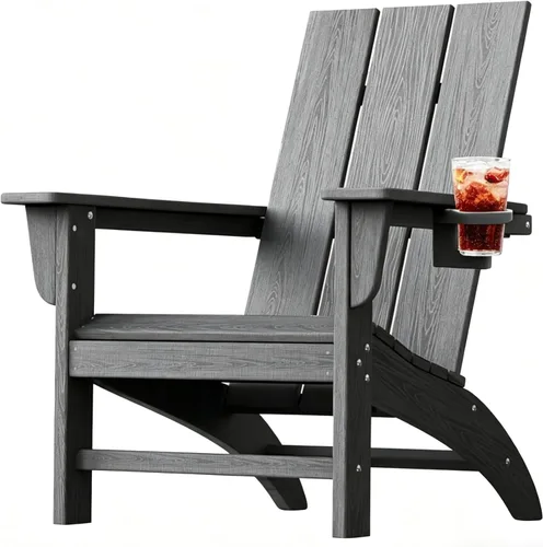Vista 3 de Silla Adirondack de Madera Sintética Adiromoti, Sillas de Patio Resistente a Todo Clima, Aspecto de Madera, Silla Pre-Ensamblada para Fuego al Aire