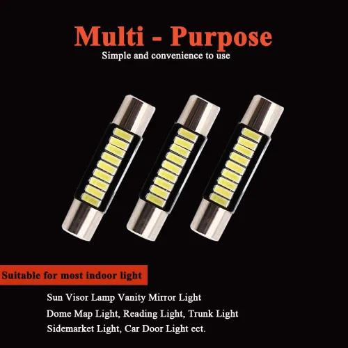 Vista 3 de YM E-Bright Espejo LED 6641 Blanco 4014 9-SMD 12V Festoon Dome Light Bombillas LED (paquete de 10) (1.220 in)
